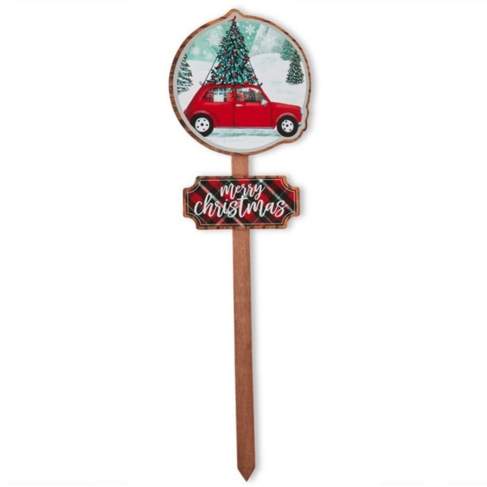 Holiday Time Merry Christmas Car MDF Yard Stake, 26" RED TRUCK